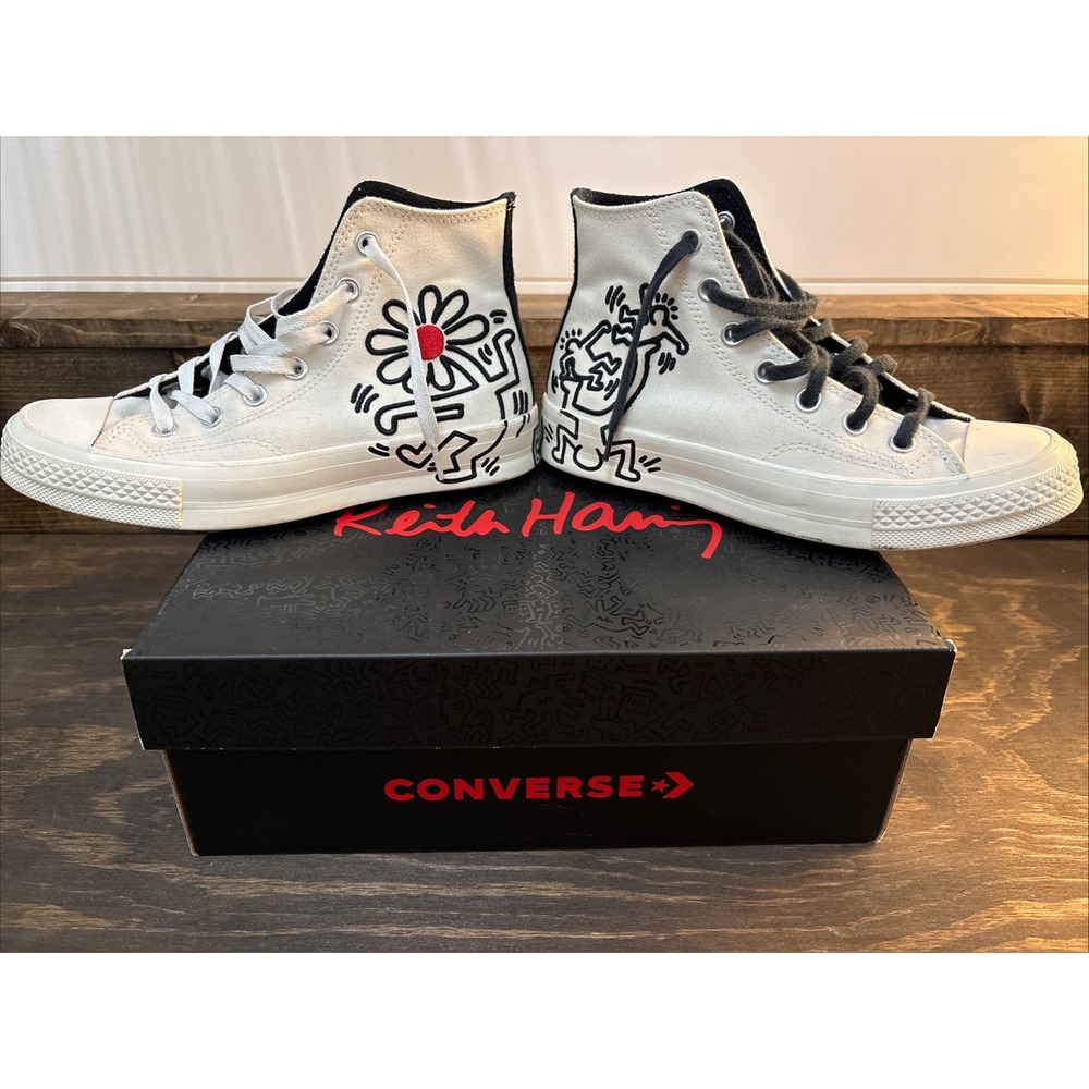 Unisex Converse Keith Haring White Canvas Lace-Up Shoes - Mens 4.5, Women's 6.5